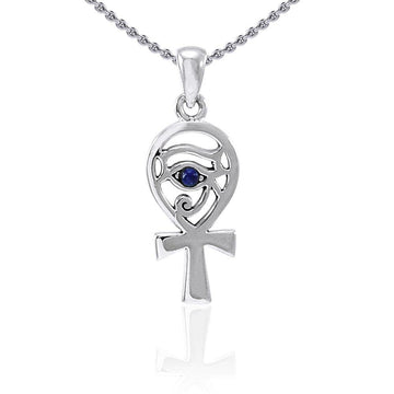 Ankh with Eye of Horus Silver Pendant with Gem TPD4253 - Jewelry